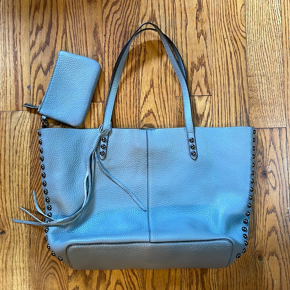 Rebecca Minkoff 245572 Women’s Gray Pebbled Leather Studded Tote Bag